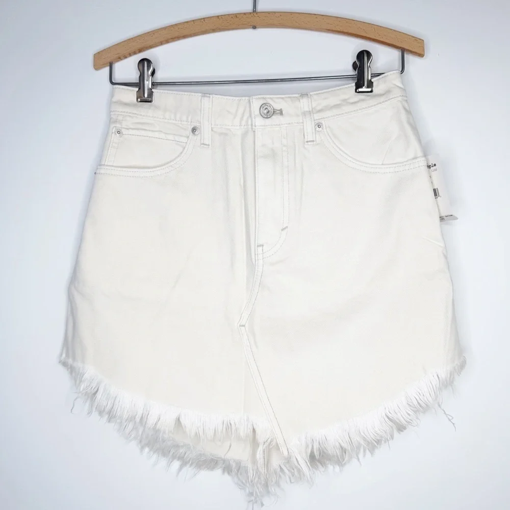 We The Free Free People Bailey Skirt Women's 27 Ivory‎ Denim Mini NWT - Picture 2 of 8